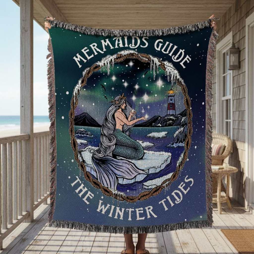Mountains & Mermaids Winter Tides Mermaid Woven Blanket Artwork / 52'' × 37'' 23919357025202935111
