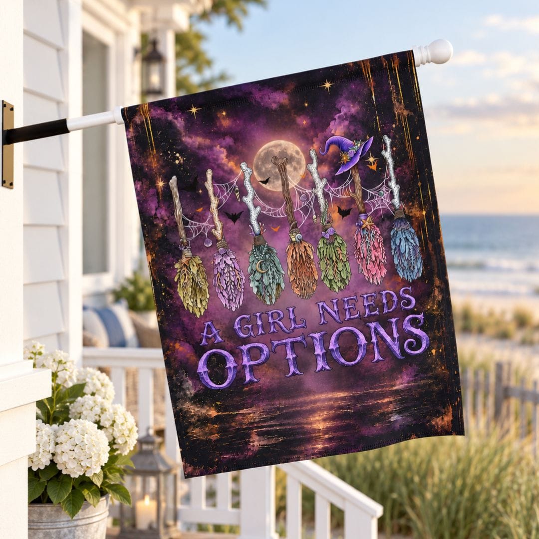 Printify A Girl Needs Options House Flag