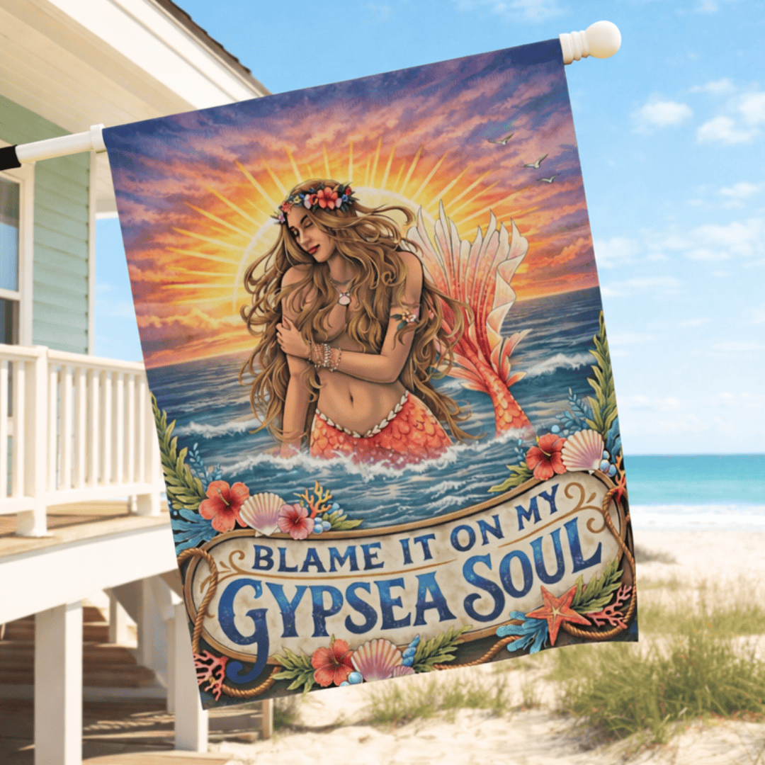 Printify Blame It On My Gypsea Soul  Beach House Flag 24.5'' × 32'' 16658356858682904810