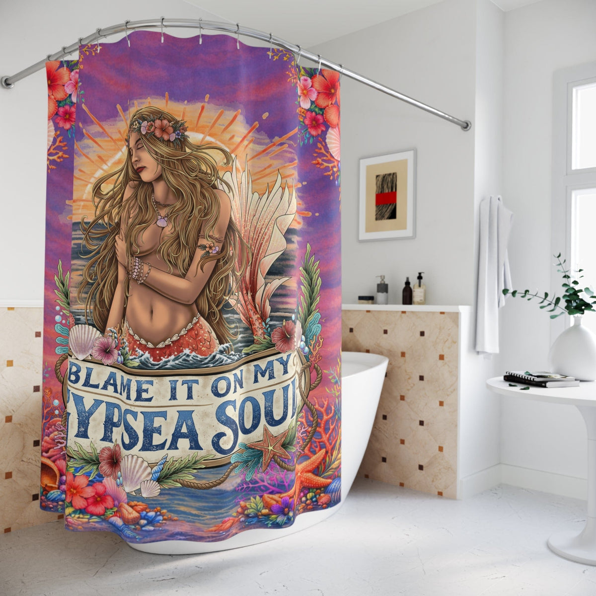 Printify Blame It On My Gypsea Soul Mermaid Shower Curtain 71" × 74" 28932671133455624863