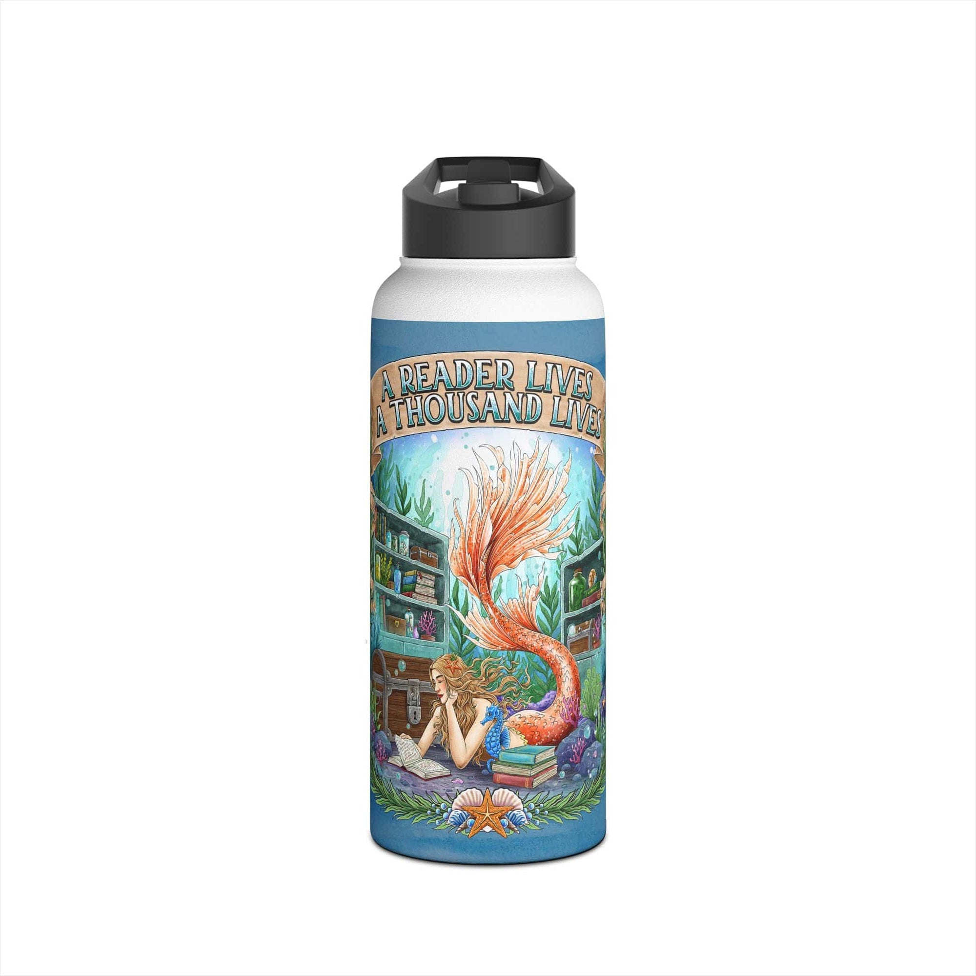 Printify Bookish Mermaid 32 oz Water Bottle 32oz / White 28483974678072935321
