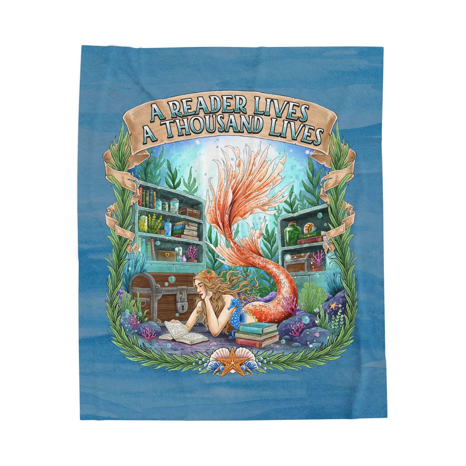 Printify Bookish Mermaid Plush Blanket 50" × 60" 37092883692151758122