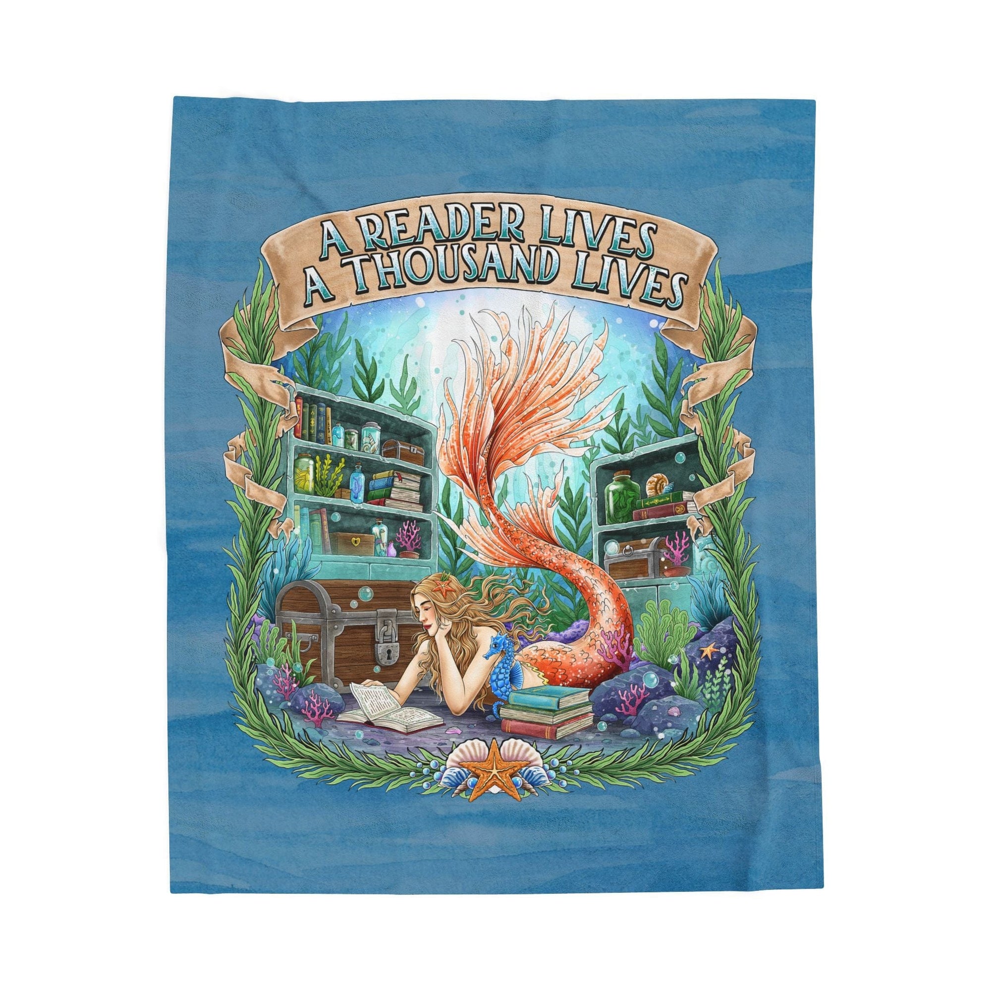 Printify Bookish Mermaid Plush Blanket 50" × 60" 37092883692151758122