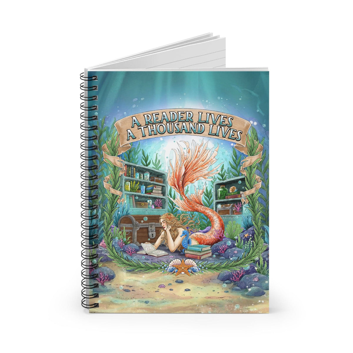 Printify Bookish Mermaid Reader Notebook One Size 33734253625663380908