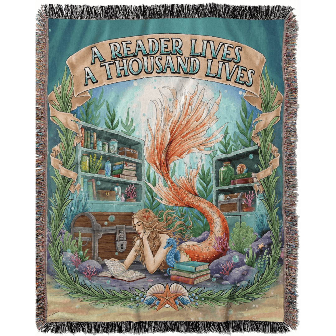 Printify Bookish Mermaid Woven Blanket