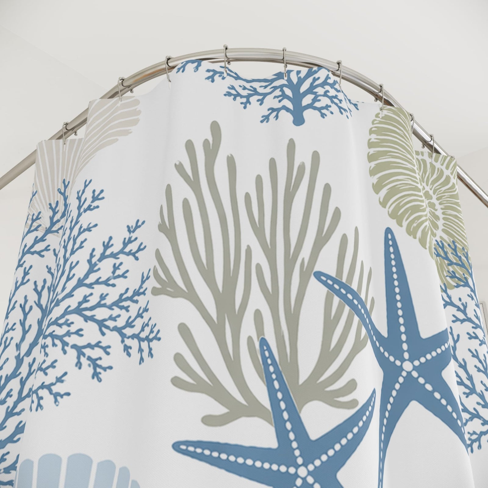 Printify Coastal Seashell & Starfish Bathroom Shower Curtain 71" × 74" 71812264159432574411
