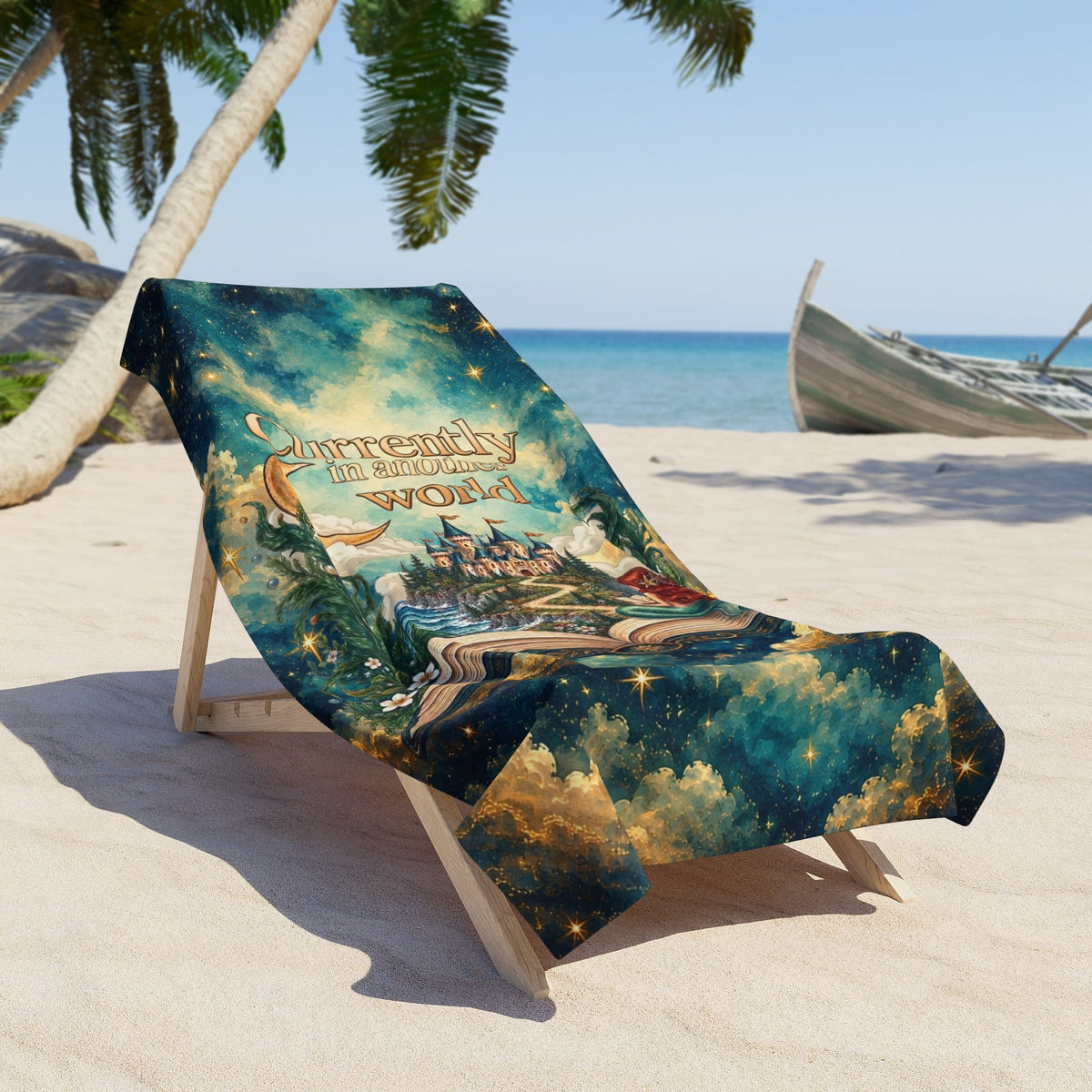 Printify Currently in Another World Fantasy Beach Towel 36" × 72" 27850939206434744385