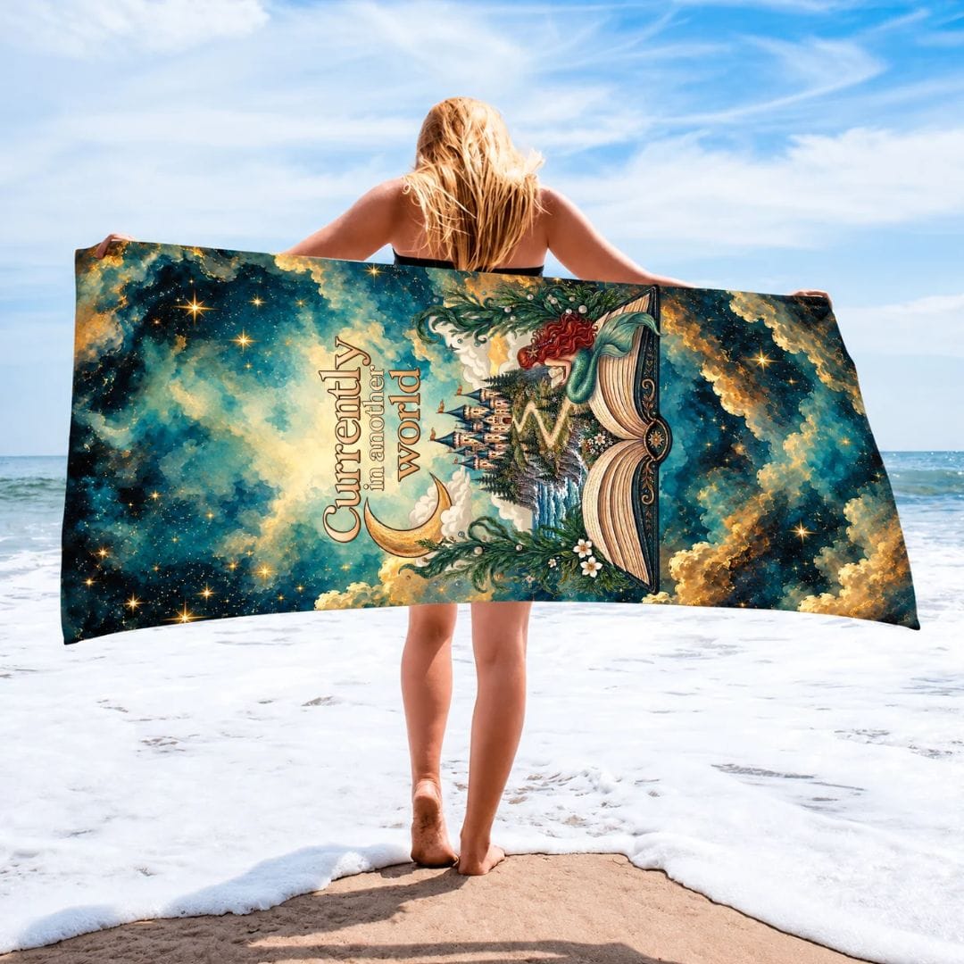 Printify Currently in Another World Fantasy Beach Towel 36" × 72" 27850939206434744385