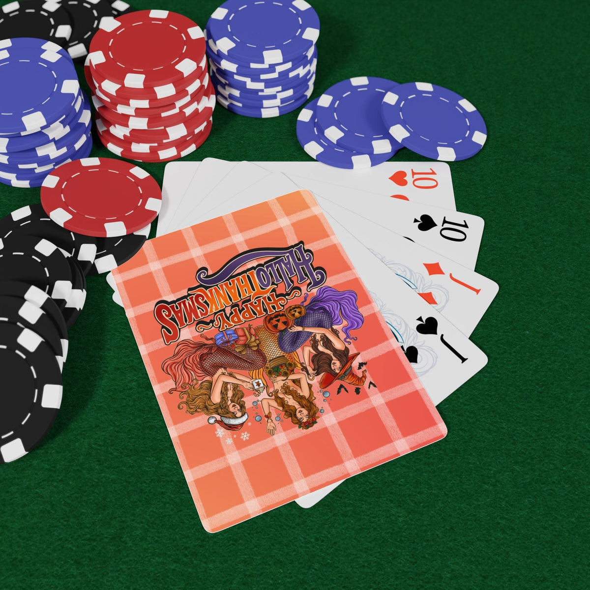 Printify Happy HalloThanksMas Mermaids Playing Cards 2.5" x 3.5" 27235106690329754312