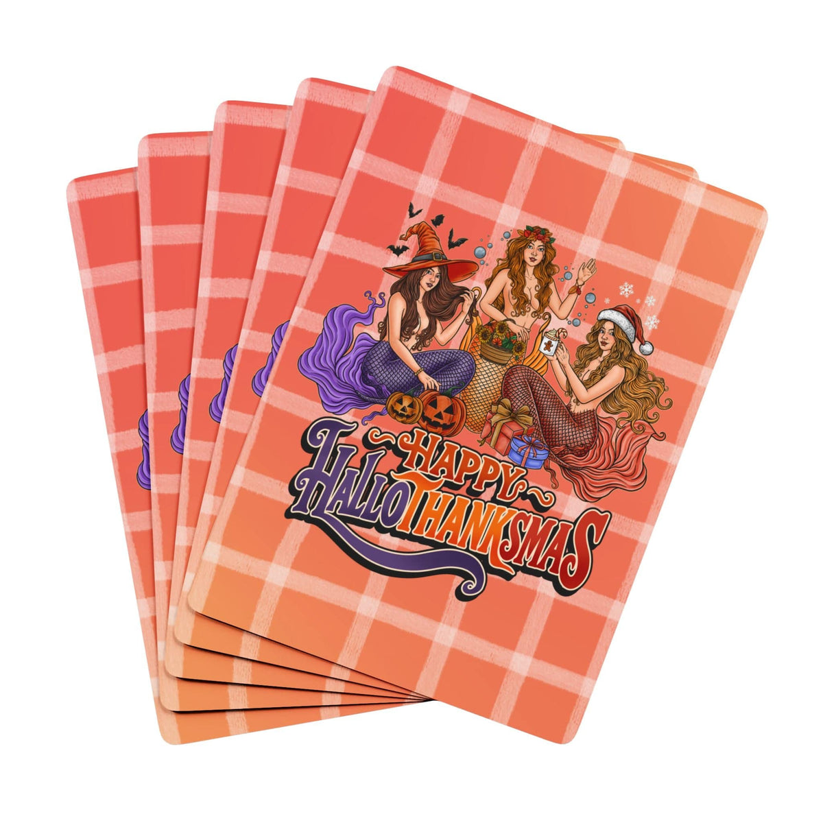 Printify Happy HalloThanksMas Mermaids Playing Cards 2.5&quot; x 3.5&quot; 27235106690329754312