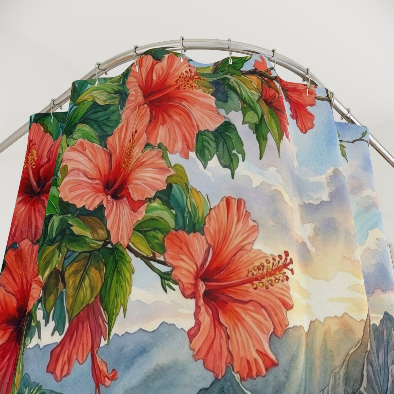 Printify Hibiscus Tropical Beach Shower Curtain 71" × 74" 22028369011505470214