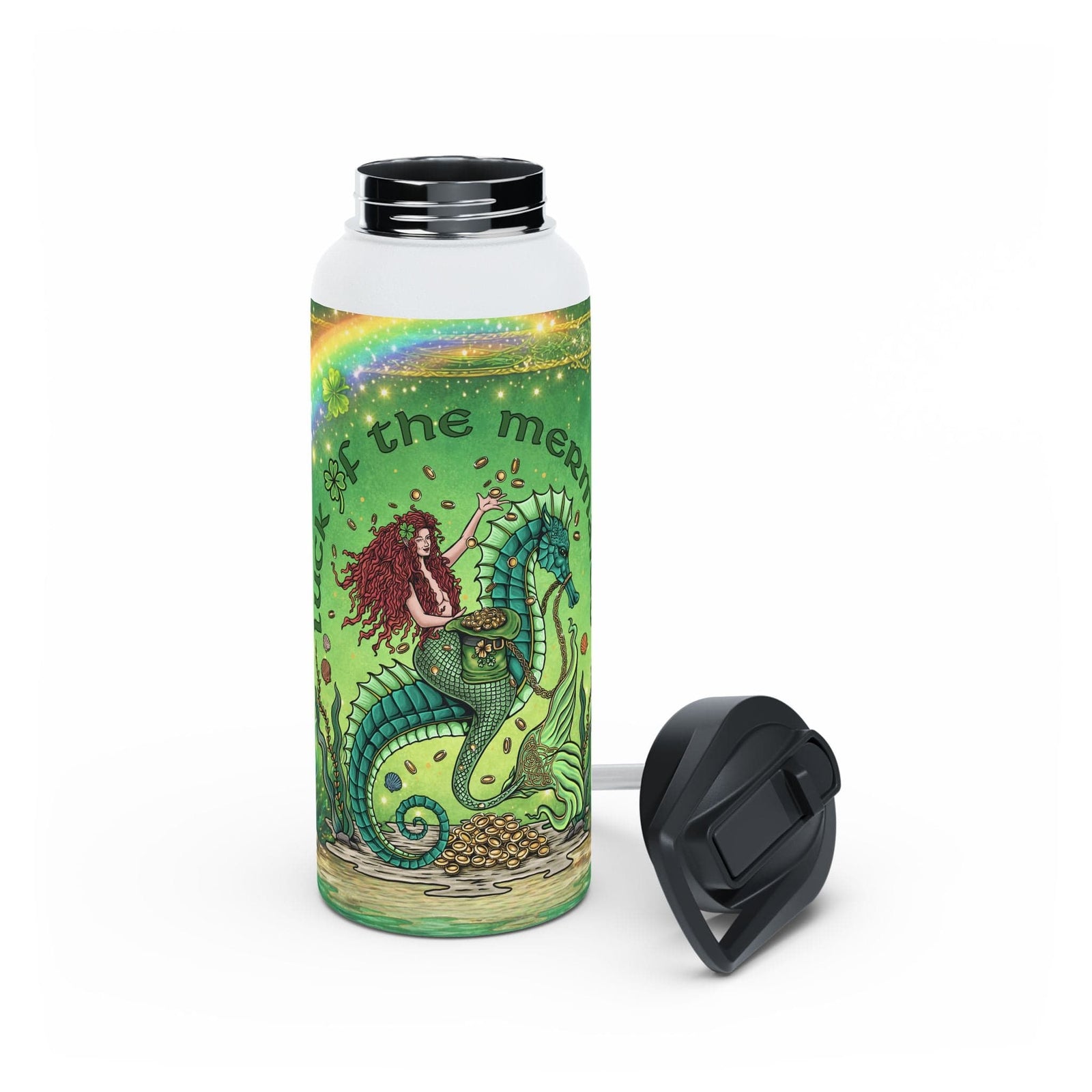 Printify Luck of the Mermaids 32oz Stainless Steel Water Bottle 32oz / White 12519152130097118754