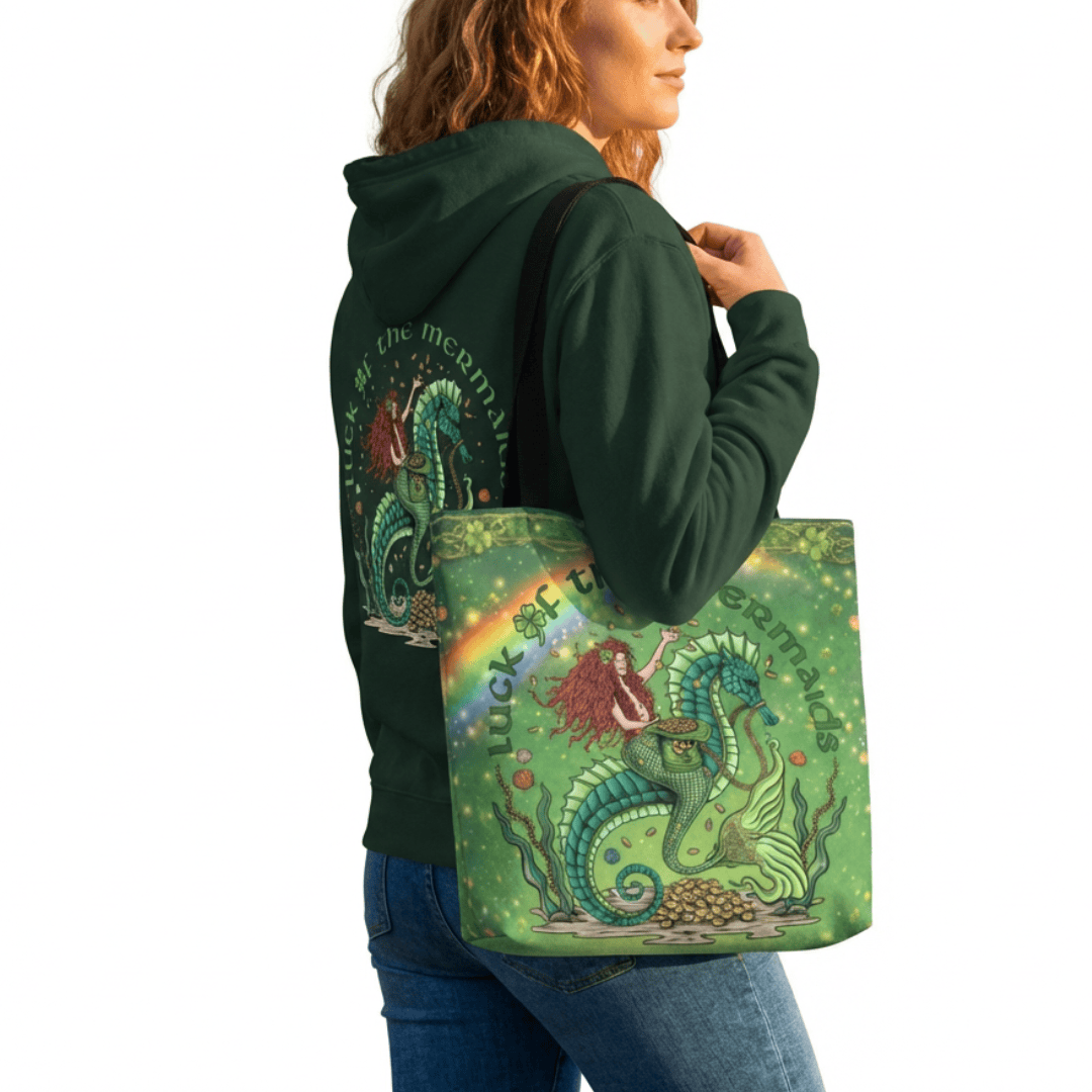 Printify Luck of the Mermaids Tote Bag 18" × 18'' / Black 50335706973434498161