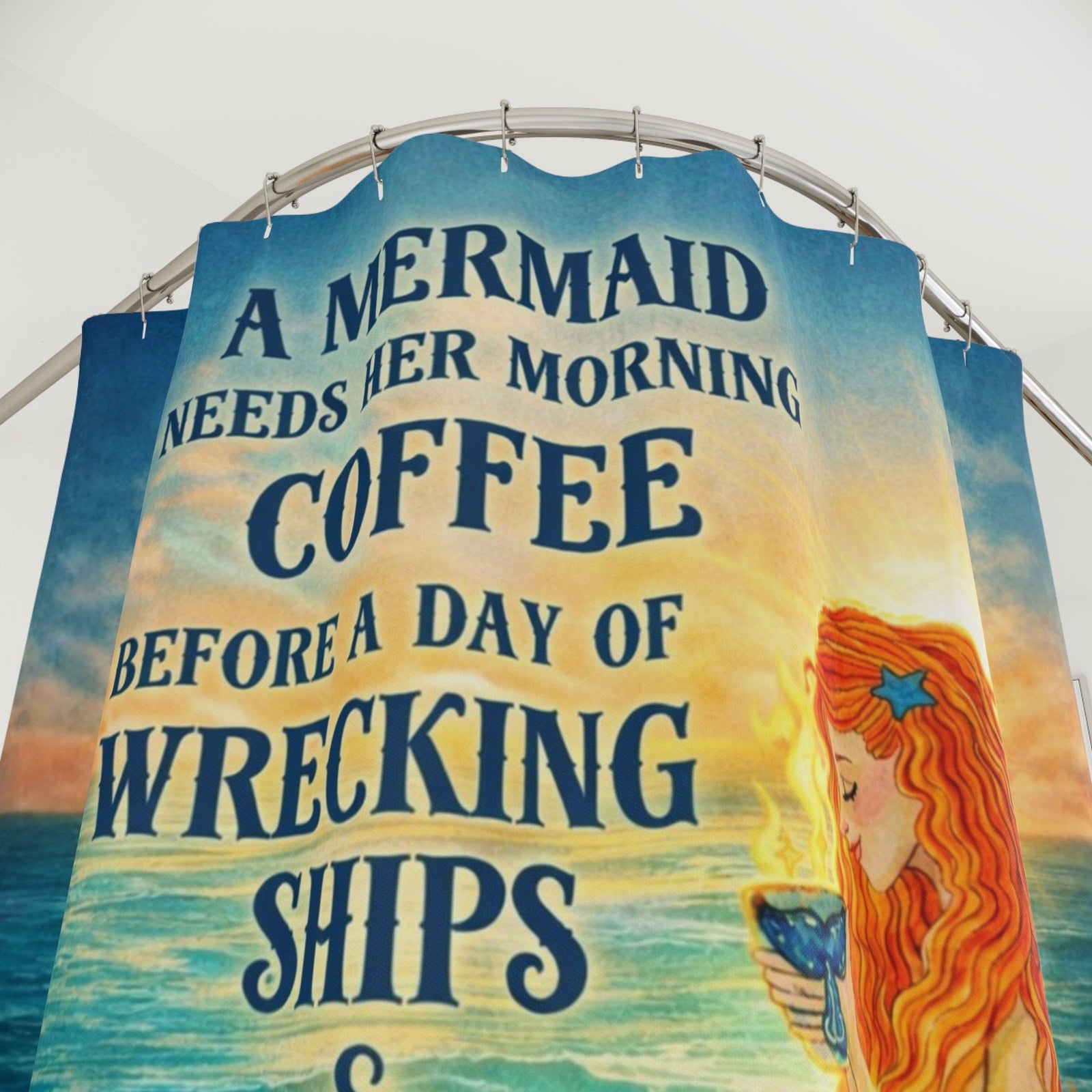 Mountains & Mermaids Mermaid Brew Shower Curtain 71" × 74" 34016125858694046948