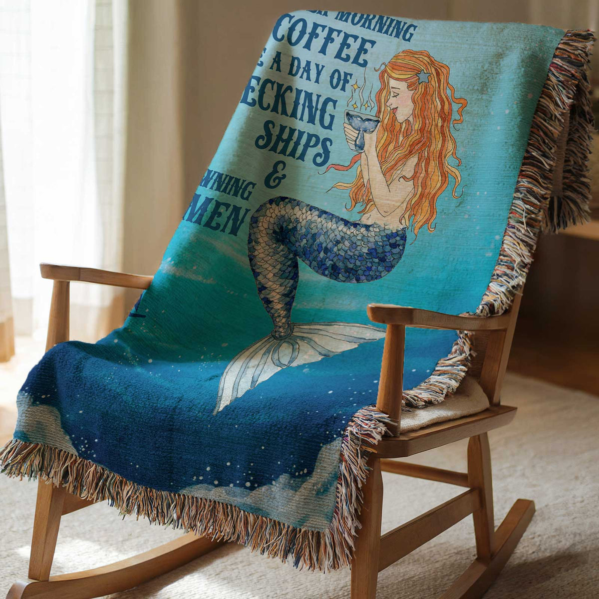 Printify Mermaid Brew Woven Blanket