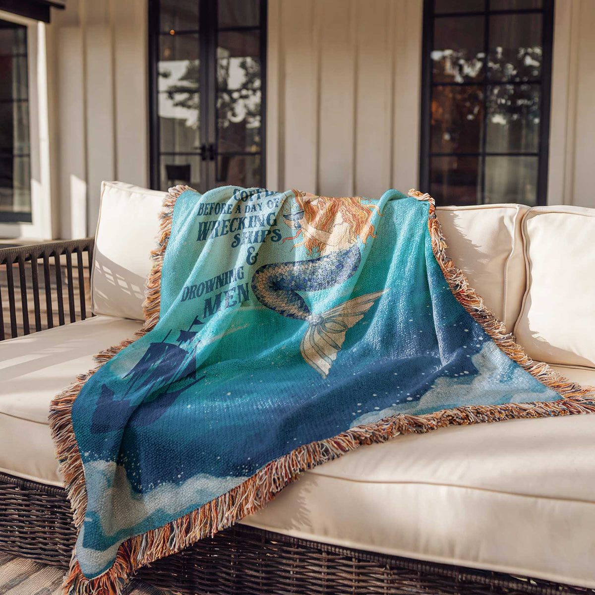 Printify Mermaid Brew Woven Blanket