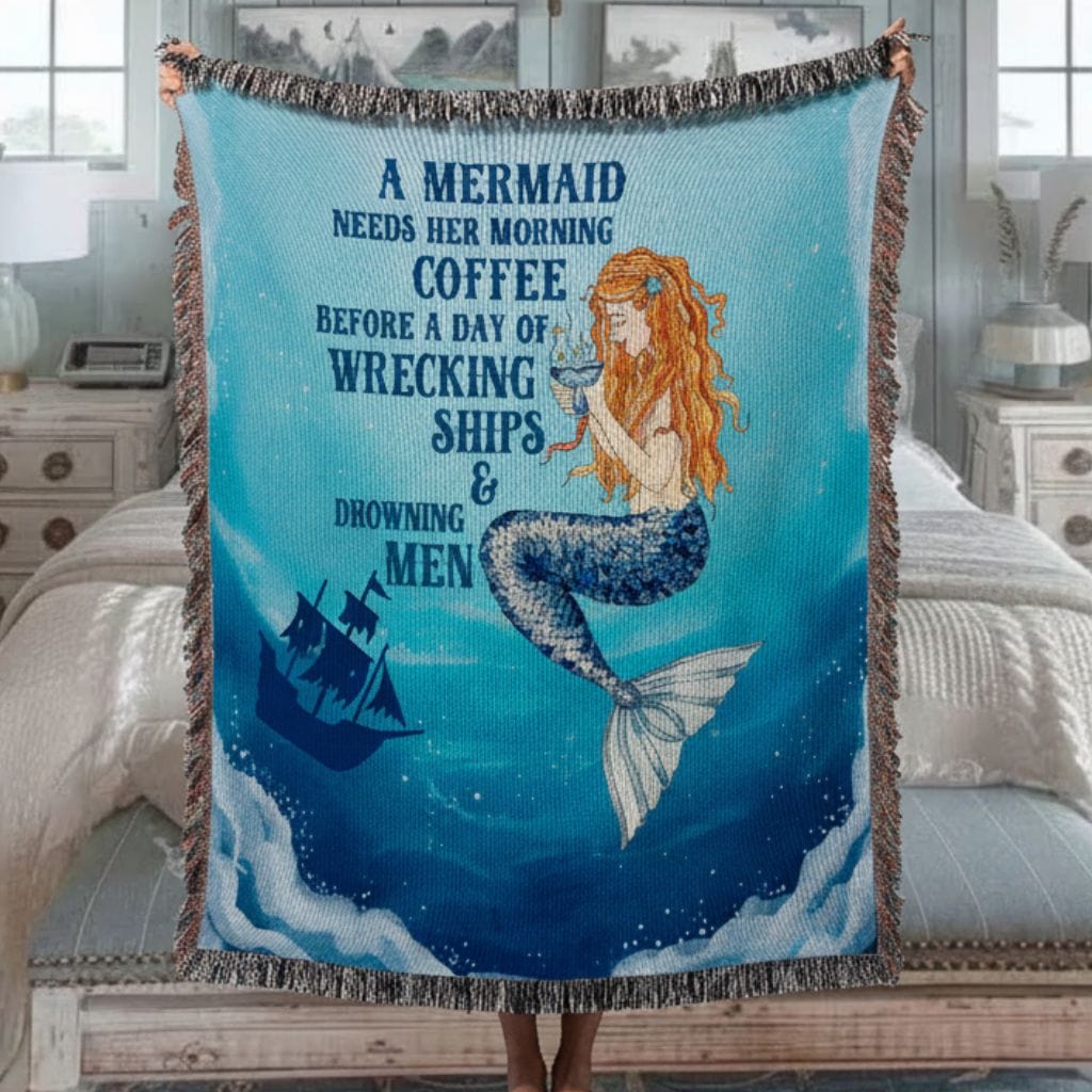 Printify Mermaid Brew Woven Blanket