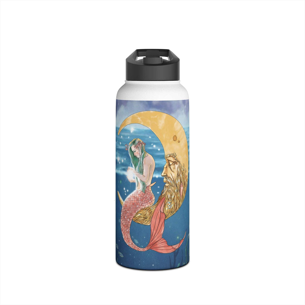 Printify Mermaid In The Moon Water Bottle 32oz Stainless Steel Water Bottle 32oz / White 12953072897571515731