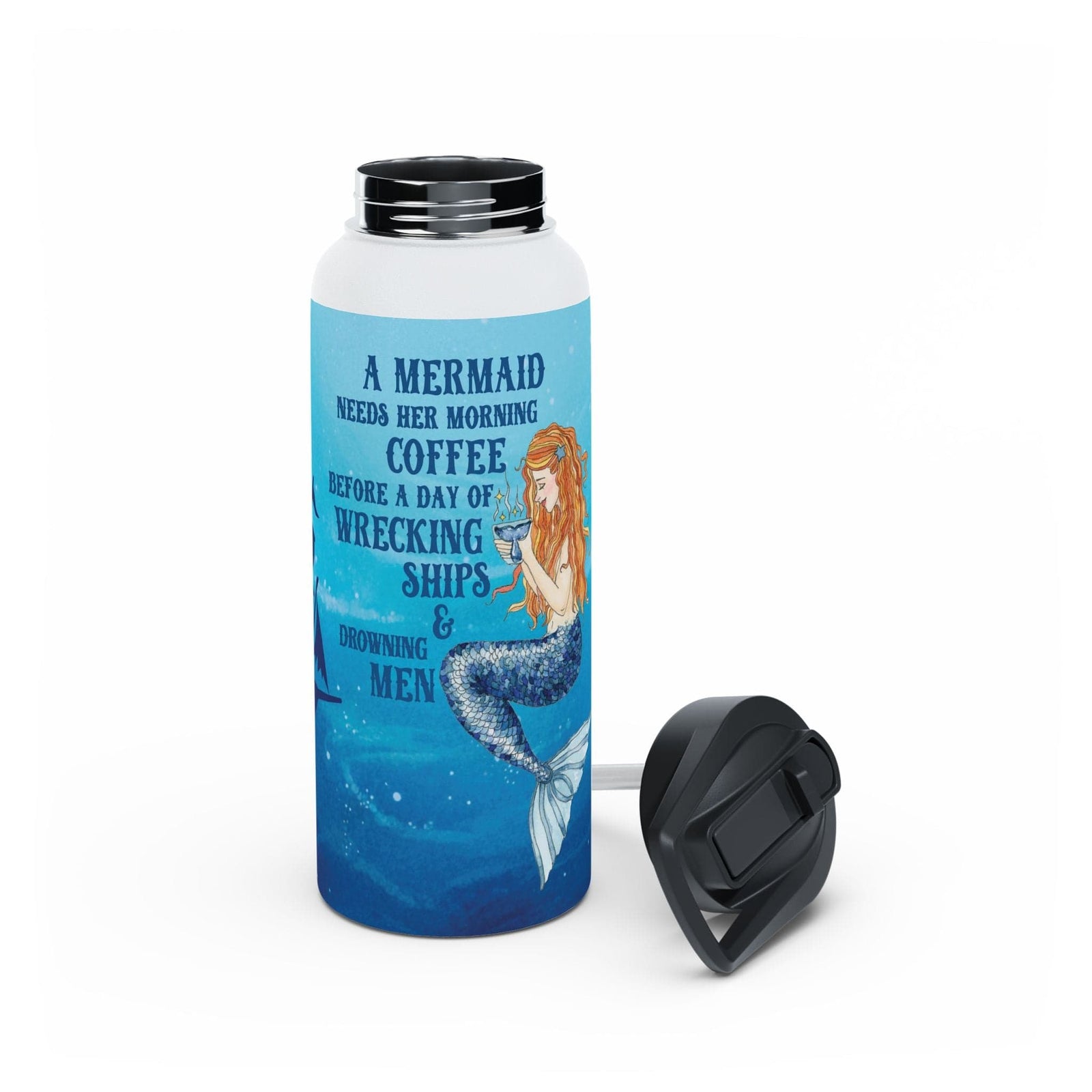 Printify Mermaids Brew 32oz Stainless Steel Water Bottle 32oz / White 24188804492654920693