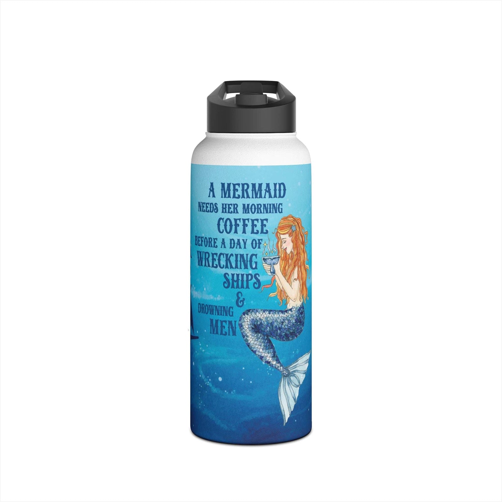 Printify Mermaids Brew 32oz Stainless Steel Water Bottle 32oz / White 24188804492654920693