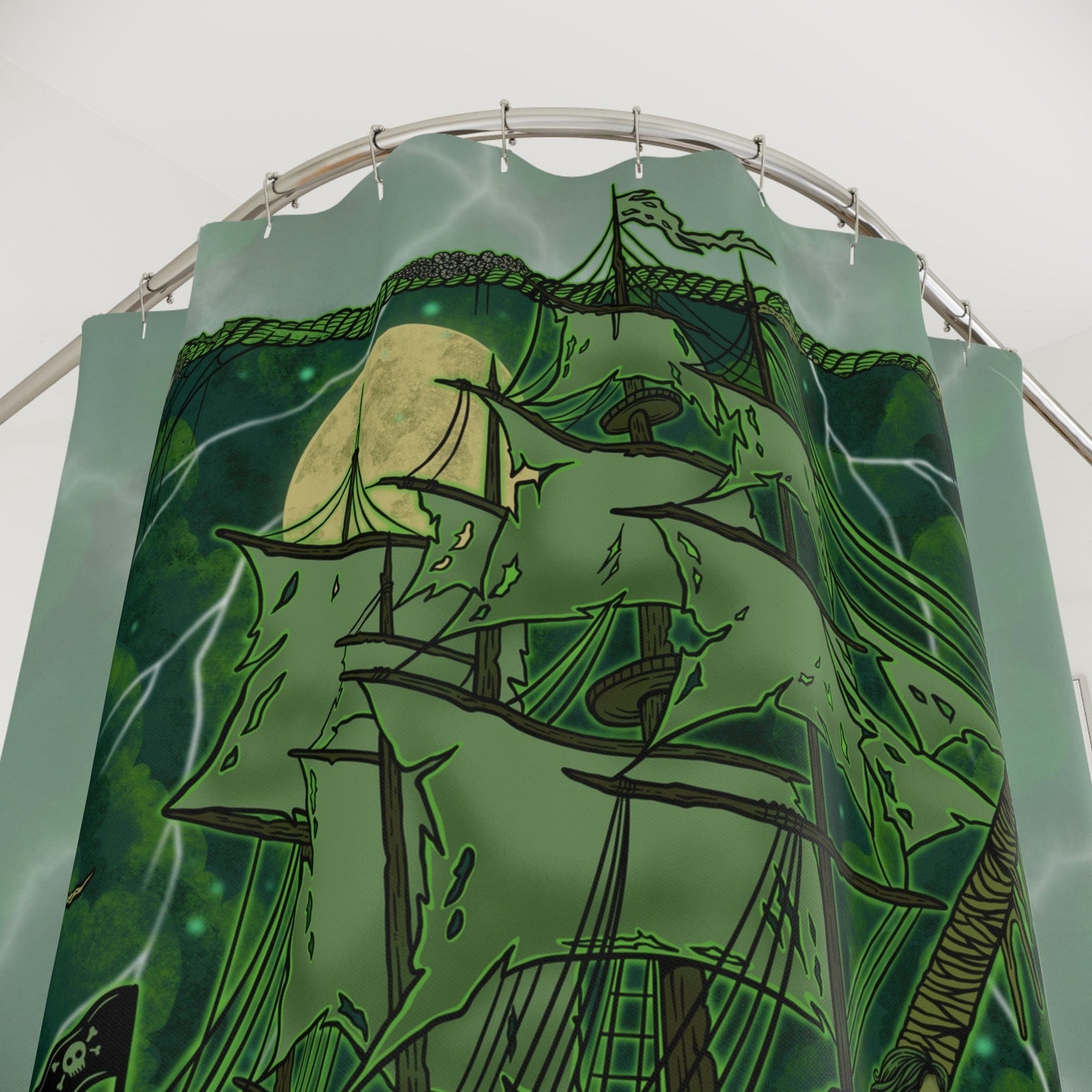 Mountains & Mermaids Never Shall We Die Ghost Ship Shower Curtain 71" × 74" 14059786174961572907