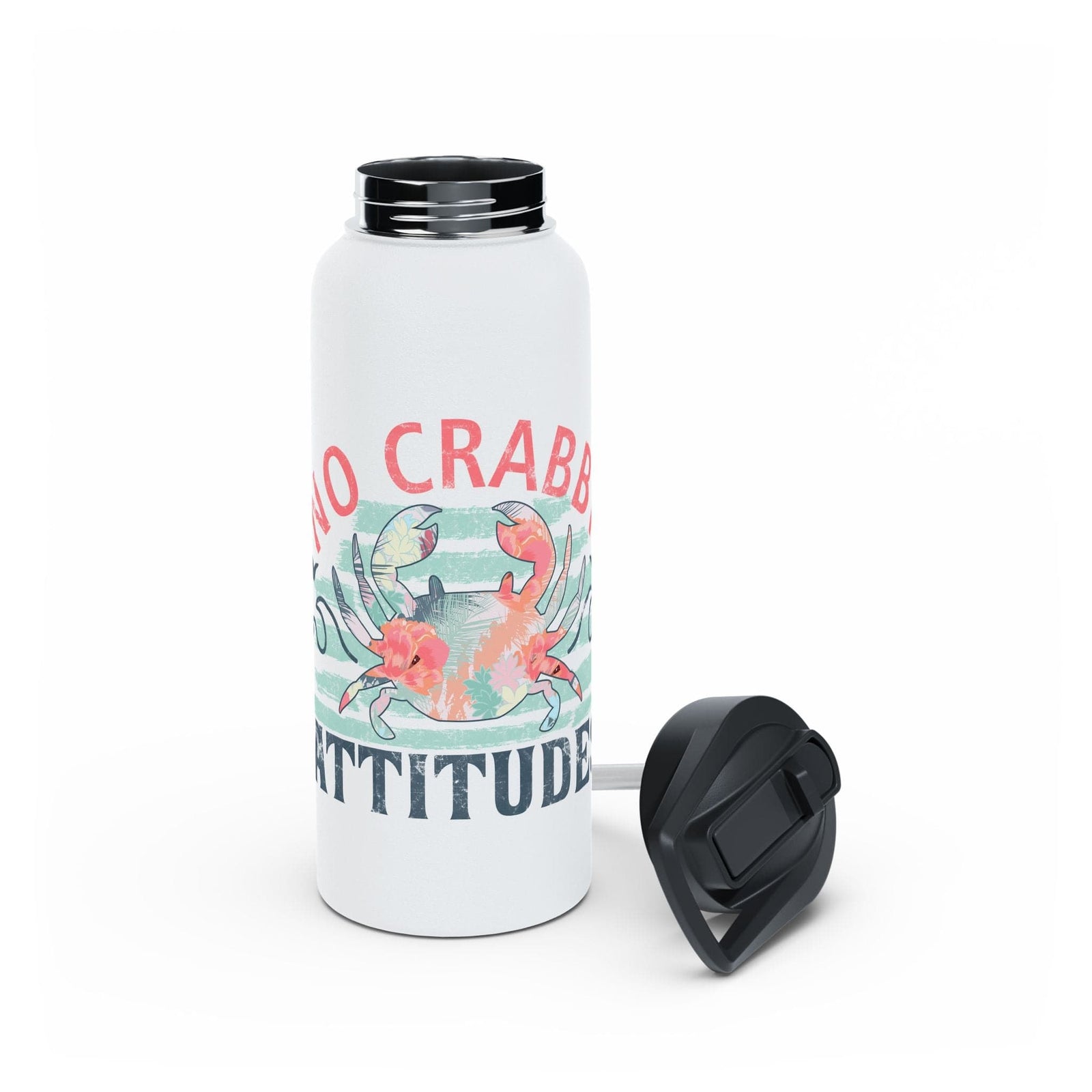 Printify NO CRABBY ATTITUDE 32oz Stainless Steel Water Bottle 32oz / White 25642995107432525613