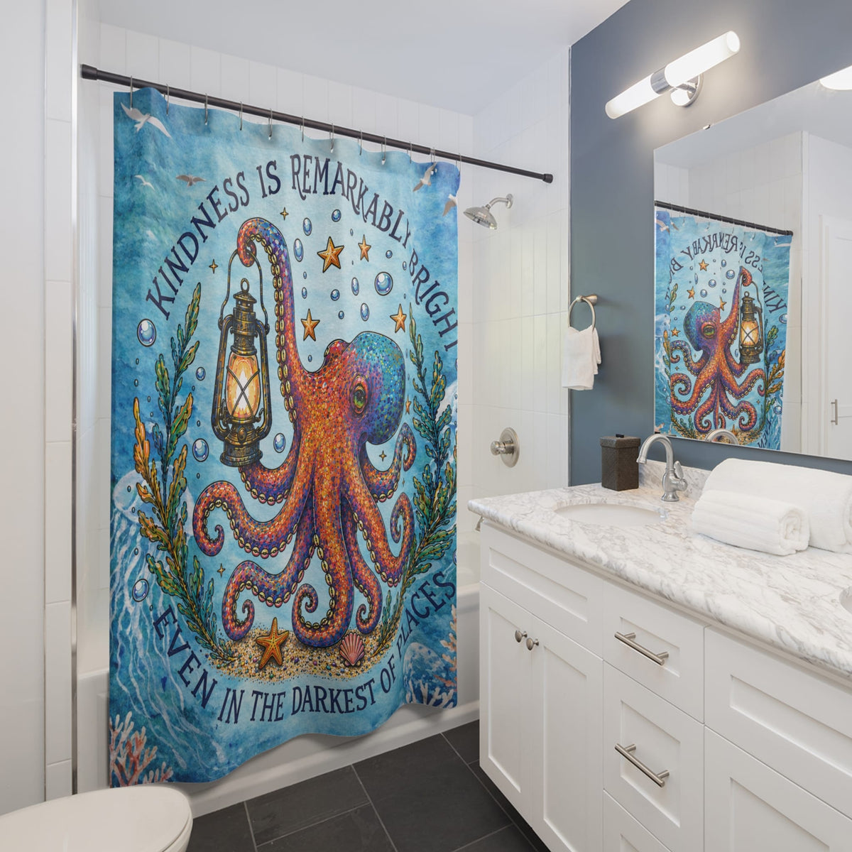 Printify Remarkably Kind Octopus Shower Curtain 71" × 74" 10329675844143374873