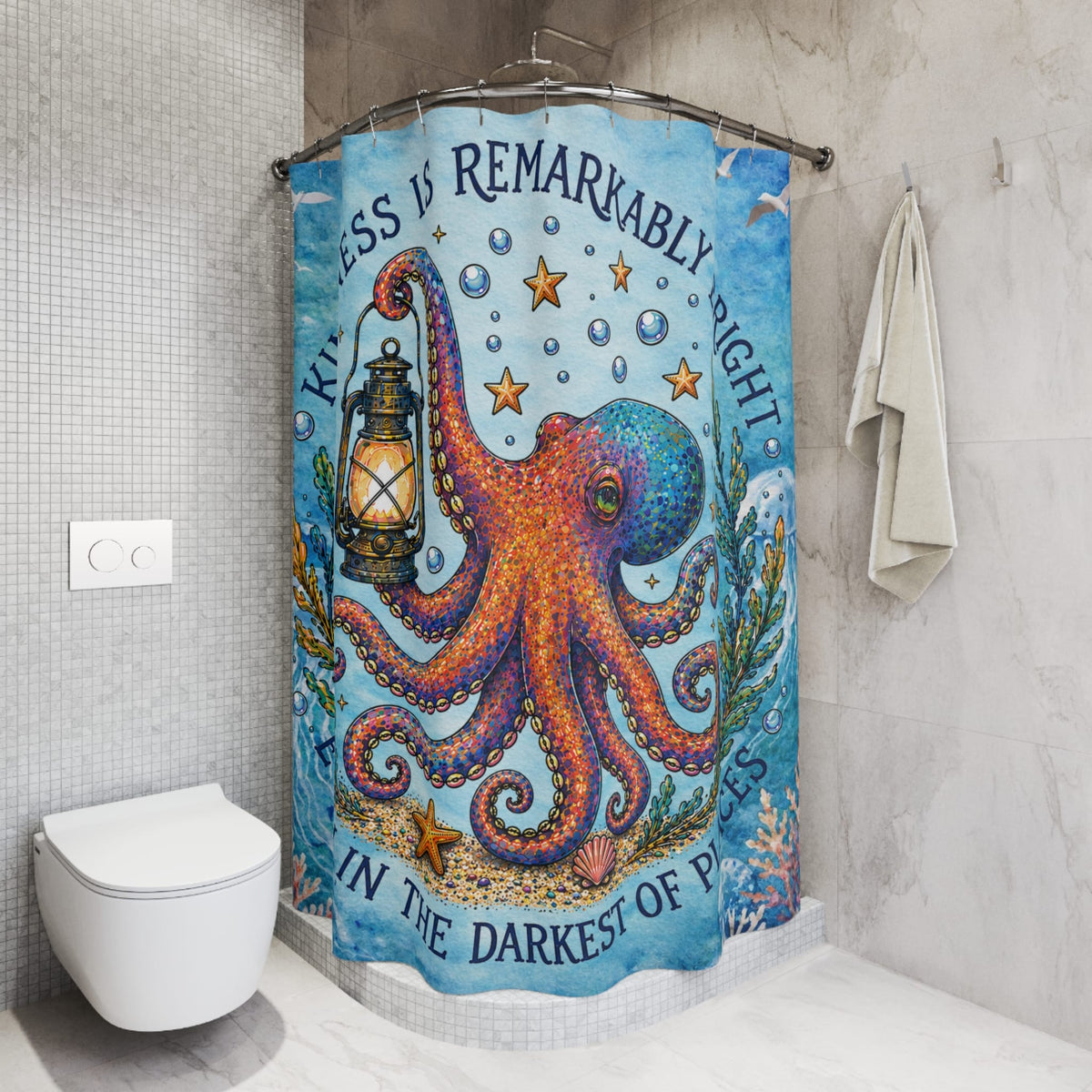 Printify Remarkably Kind Octopus Shower Curtain 71" × 74" 10329675844143374873