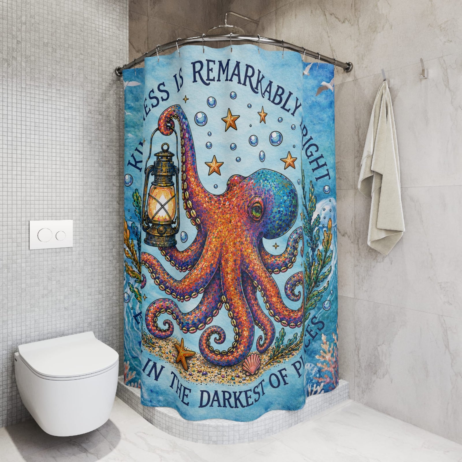 Printify Remarkably Kind Octopus Shower Curtain 71" × 74" 10329675844143374873