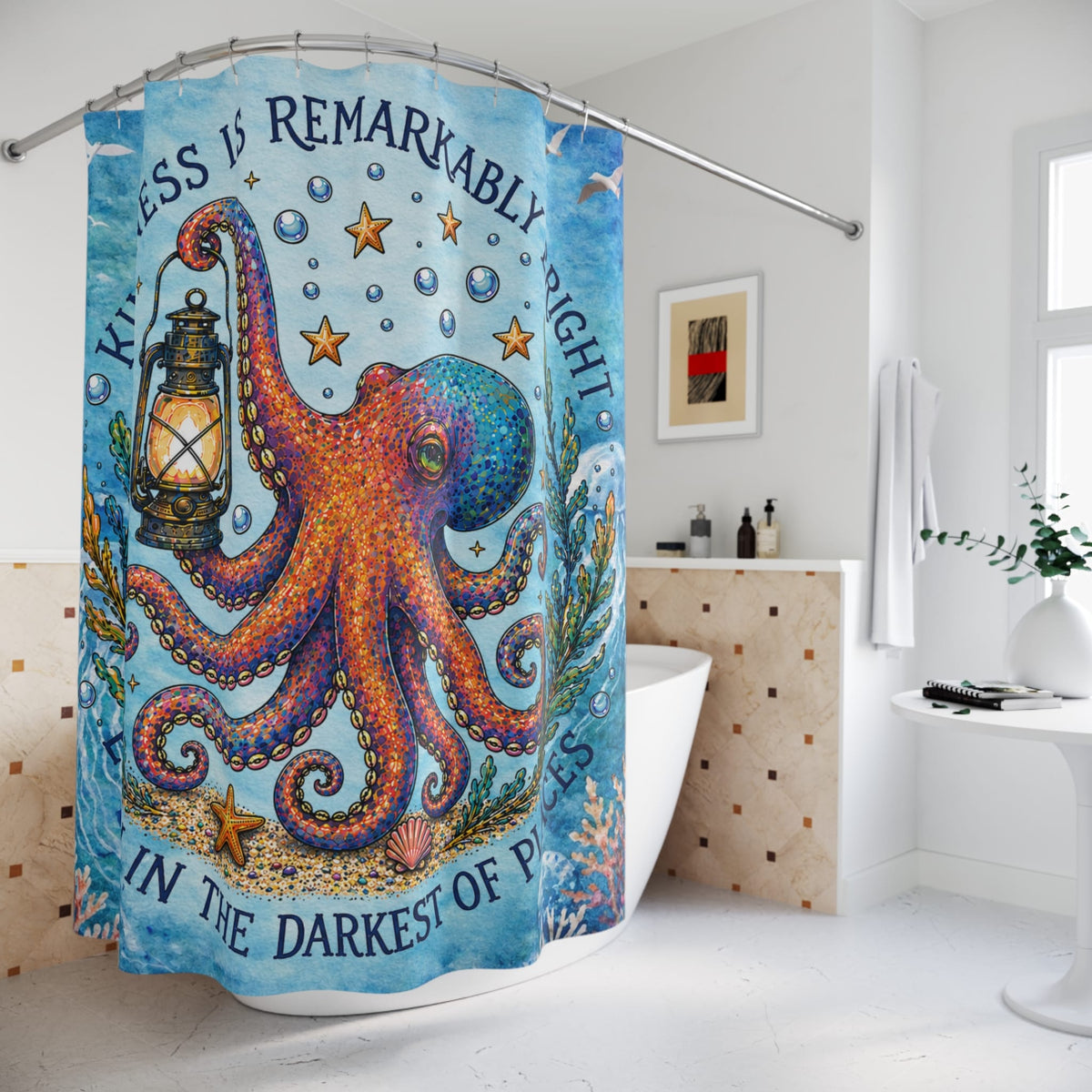 Printify Remarkably Kind Octopus Shower Curtain 71" × 74" 10329675844143374873
