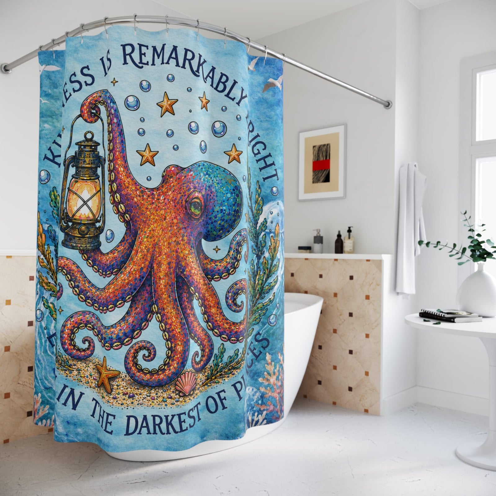 Printify Remarkably Kind Octopus Shower Curtain 71" × 74" 10329675844143374873
