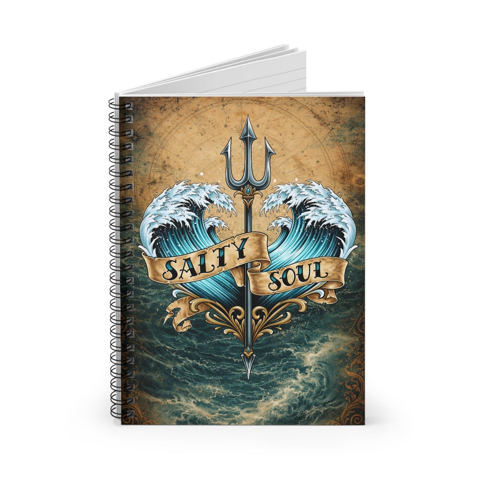 Printify Salty Soul Spiral Notebook — Nautical Trident Journal (Ruled) One Size 11245587763743678256