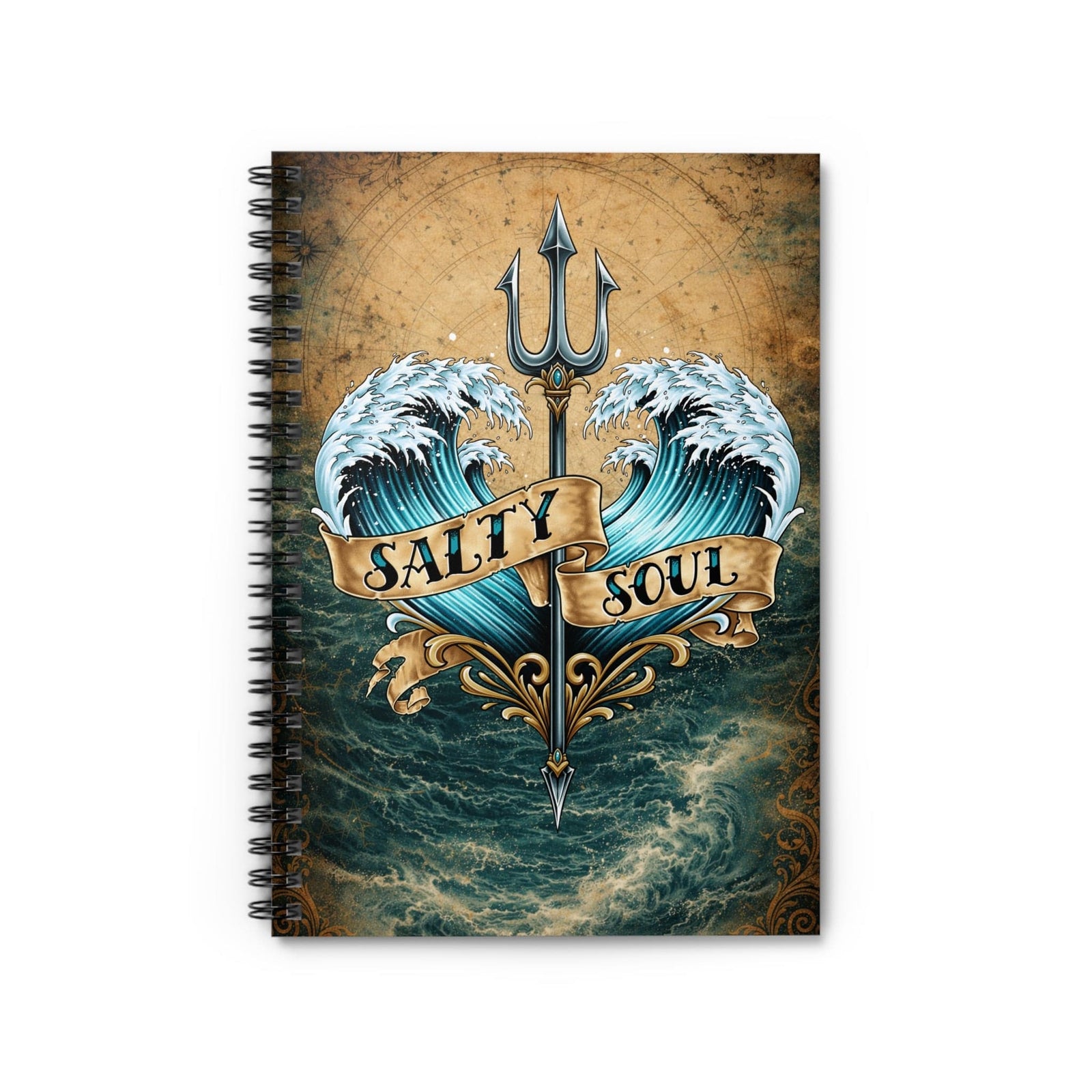 Printify Salty Soul Spiral Notebook — Nautical Trident Journal (Ruled) One Size 11245587763743678256