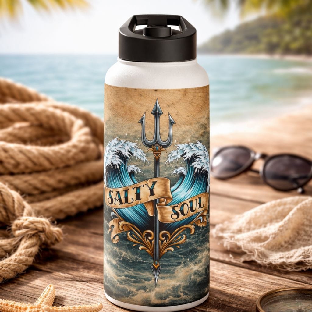 Printify Salty Soul Stainless Steel Water Bottle 32oz / White 11167795651348247443
