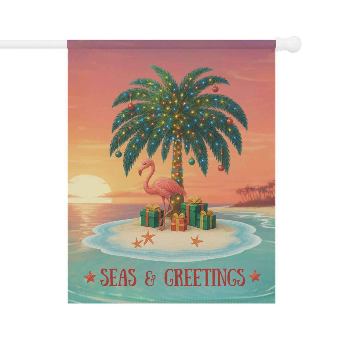 Printify Seas & Greetings Tropical Christmas House Flag 24.5'' × 32'' 27687281495995816364