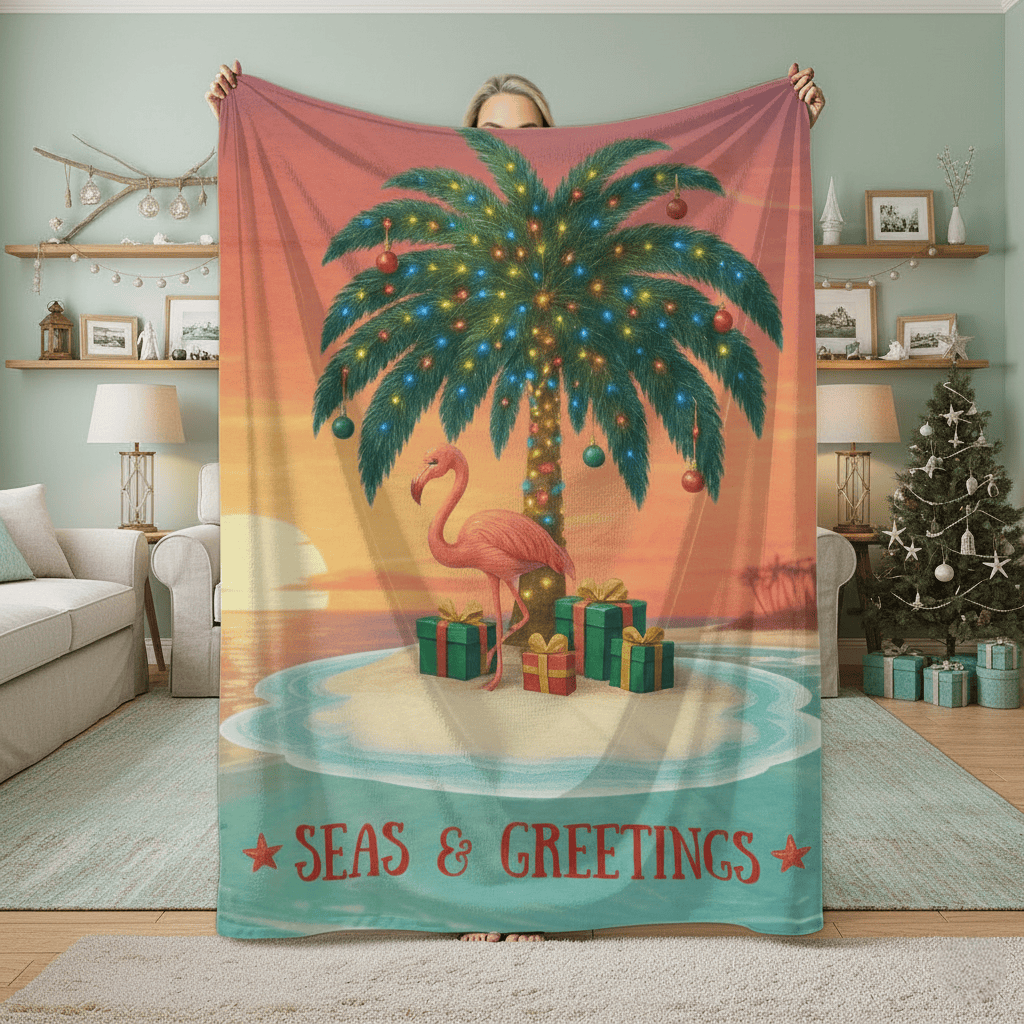 Printify Seas &amp; Greetings Tropical Christmas Plush Blanket