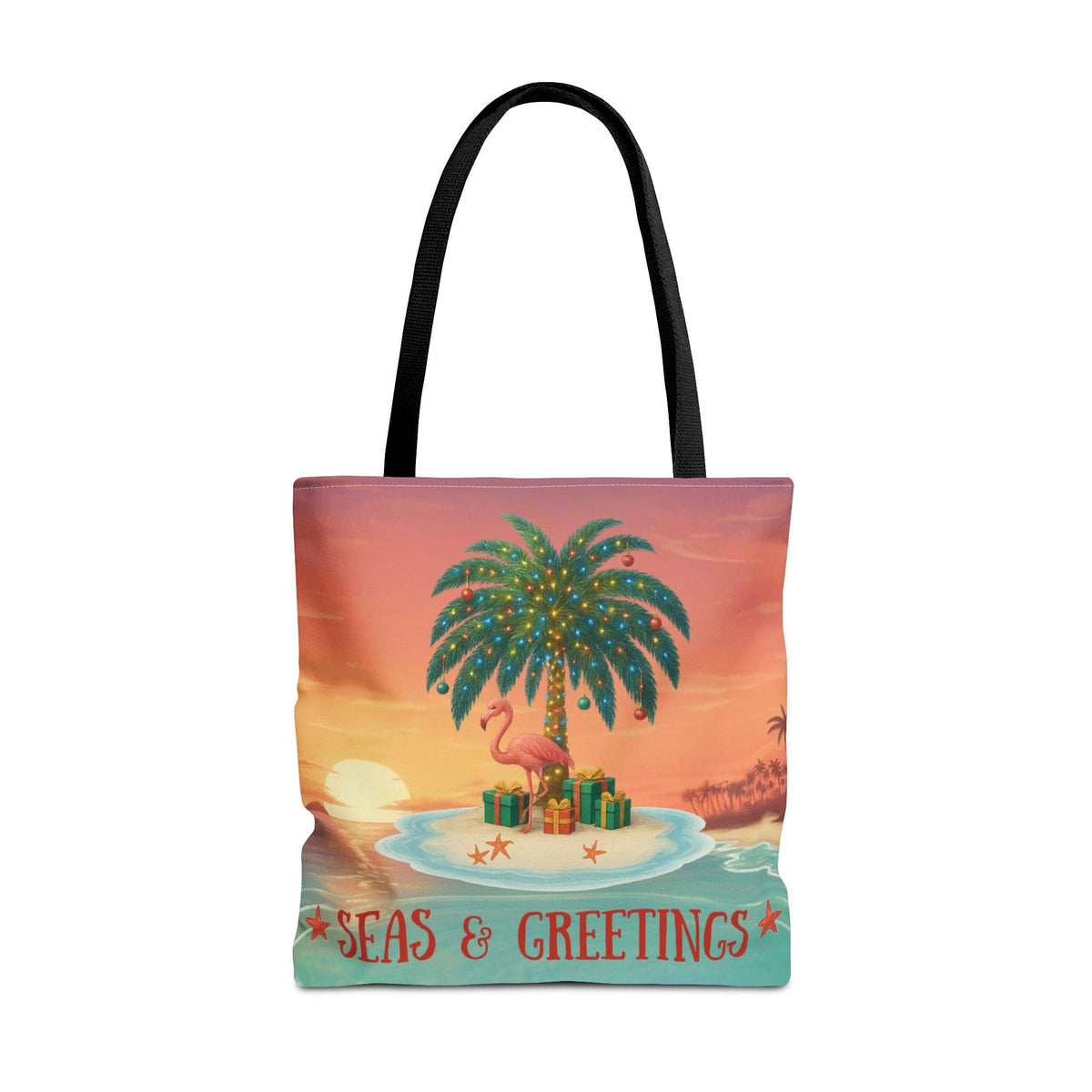 Printify Seas & Greetings Tropical Christmas Tote Bag 18" × 18'' / Black 11925543375392693174