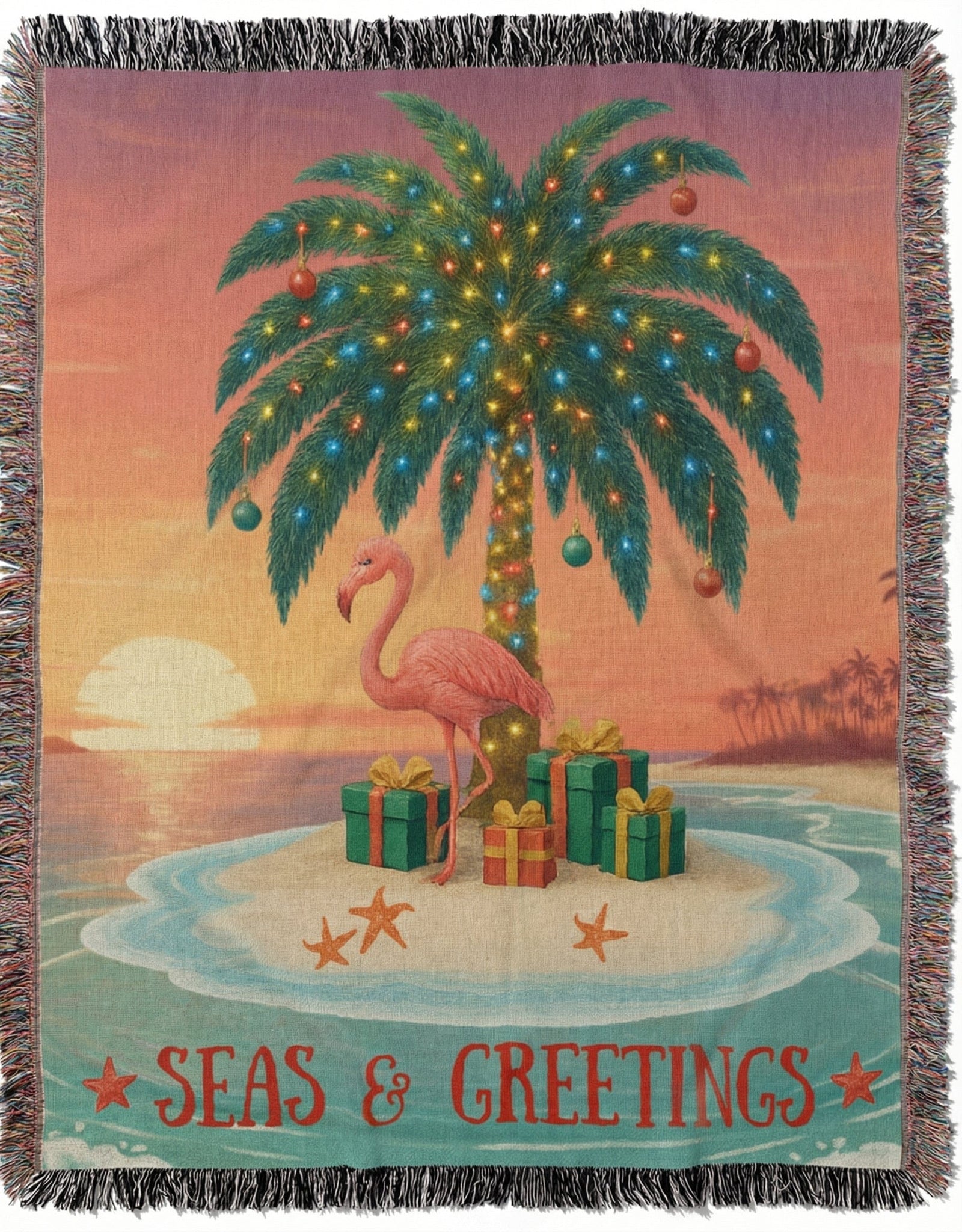 Printify Seas & Greetings Tropical Christmas Woven Blanket