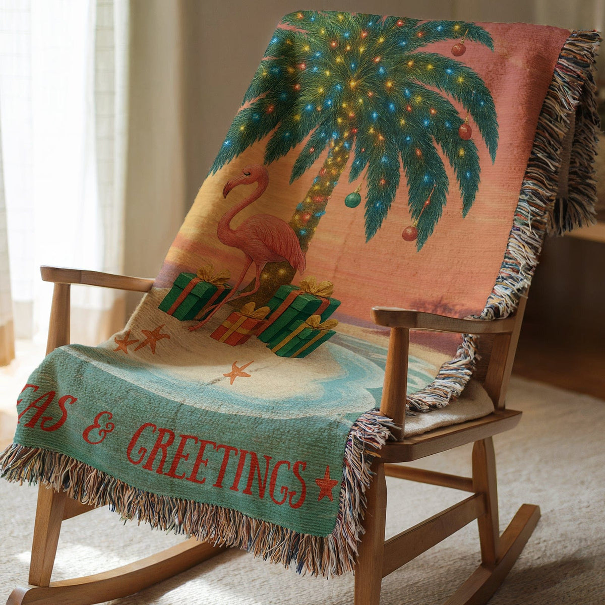 Printify Seas & Greetings Tropical Christmas Woven Blanket