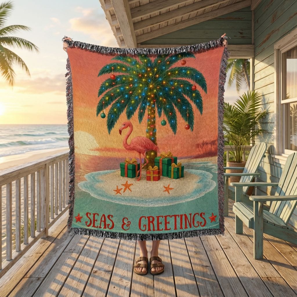 Printify Seas &amp; Greetings Tropical Christmas Woven Blanket