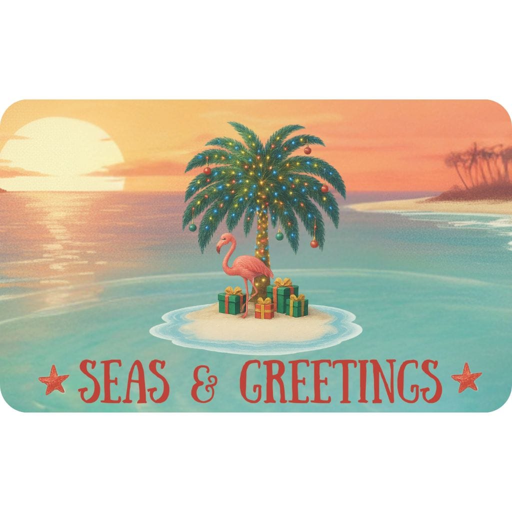 Printify Seas & Greetings Tropical Holiday Doormat 18'' × 30'' 16510021071393085473