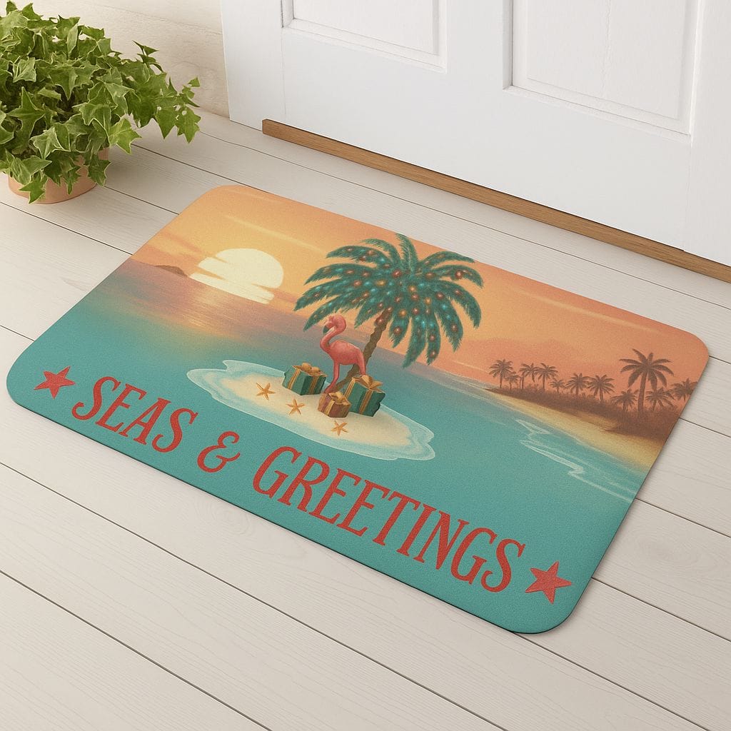 Printify Seas &amp; Greetings Tropical Holiday Doormat 18'' × 30'' 16510021071393085473