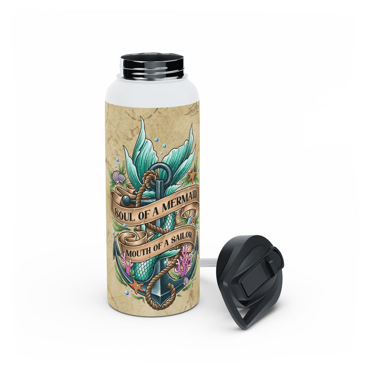 Printify Soul of a Mermaid, Mouth of a Sailor 32 oz Water Bottle 32oz / White 27044604777457738630