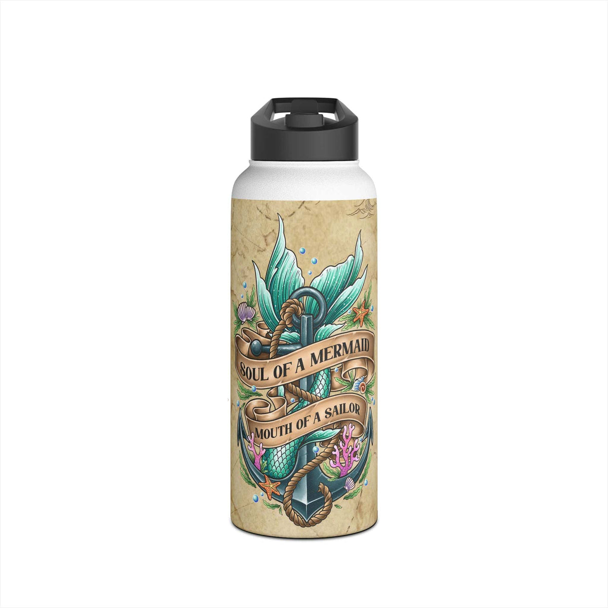 Printify Soul of a Mermaid, Mouth of a Sailor 32 oz Water Bottle 32oz / White 27044604777457738630