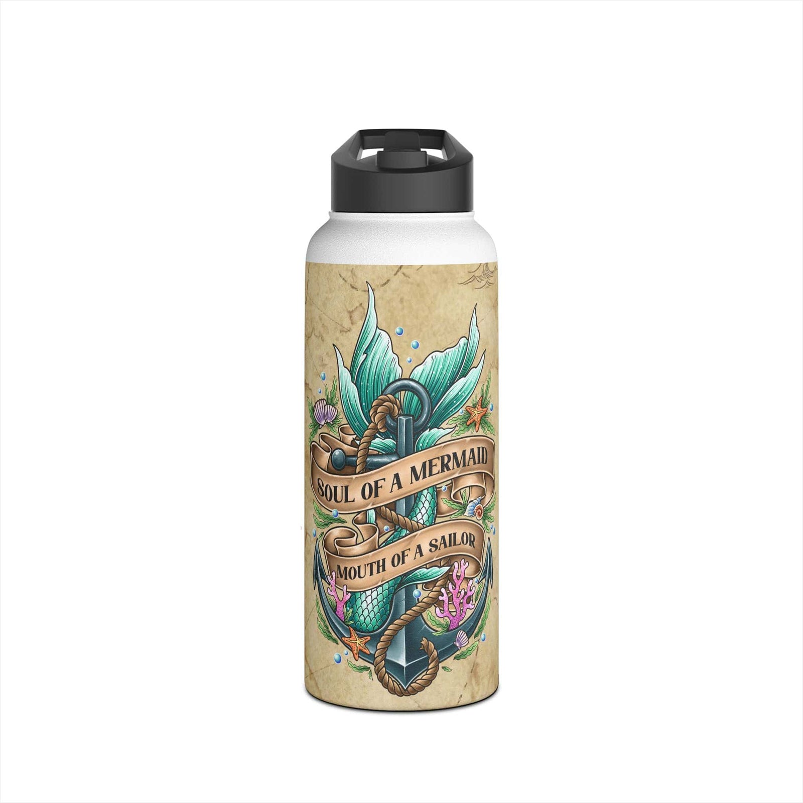 Printify Soul of a Mermaid, Mouth of a Sailor 32 oz Water Bottle 32oz / White 27044604777457738630