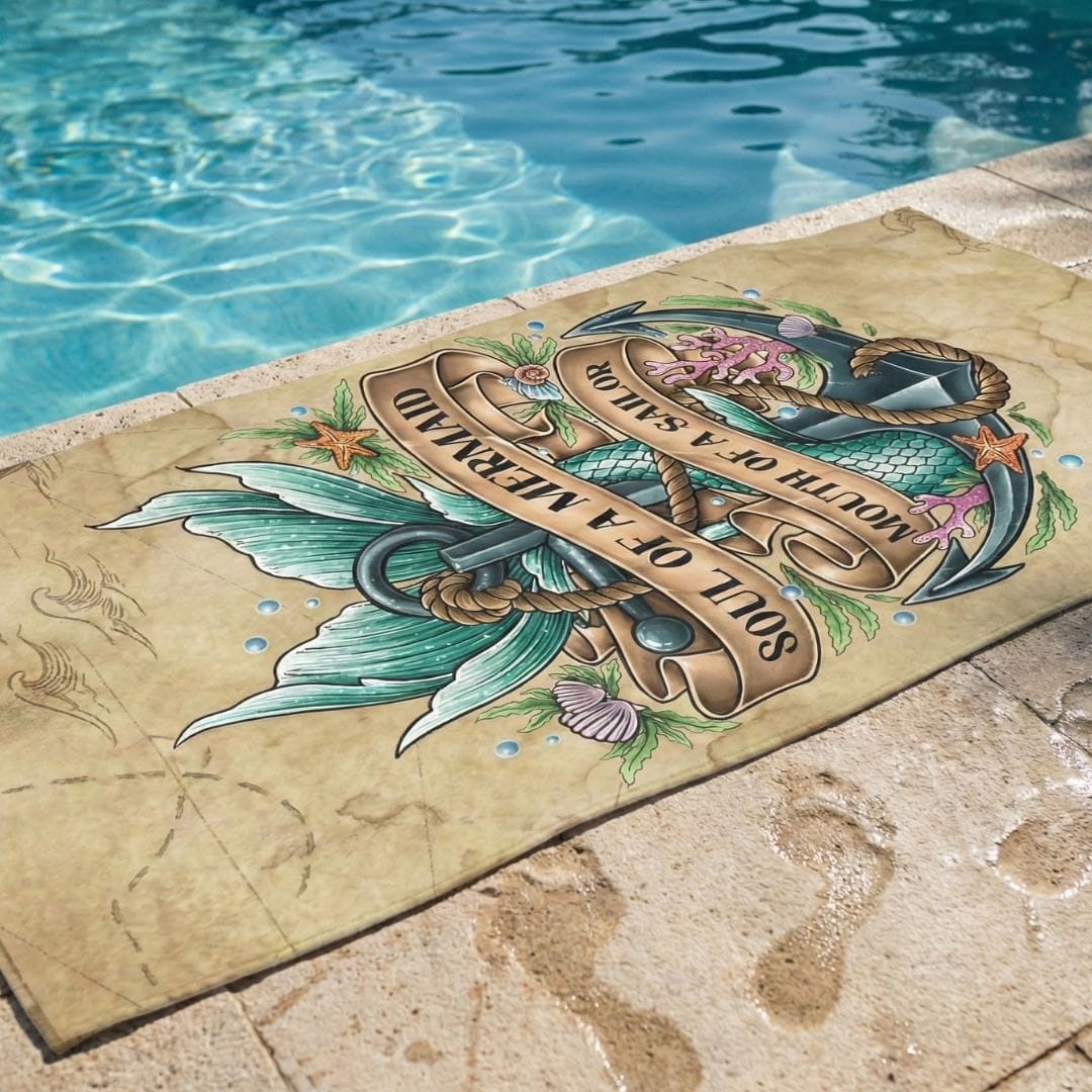 Printify Soul of a Mermaid, Mouth of a Sailor Beach Towel 36" × 72" 37738343827795531547