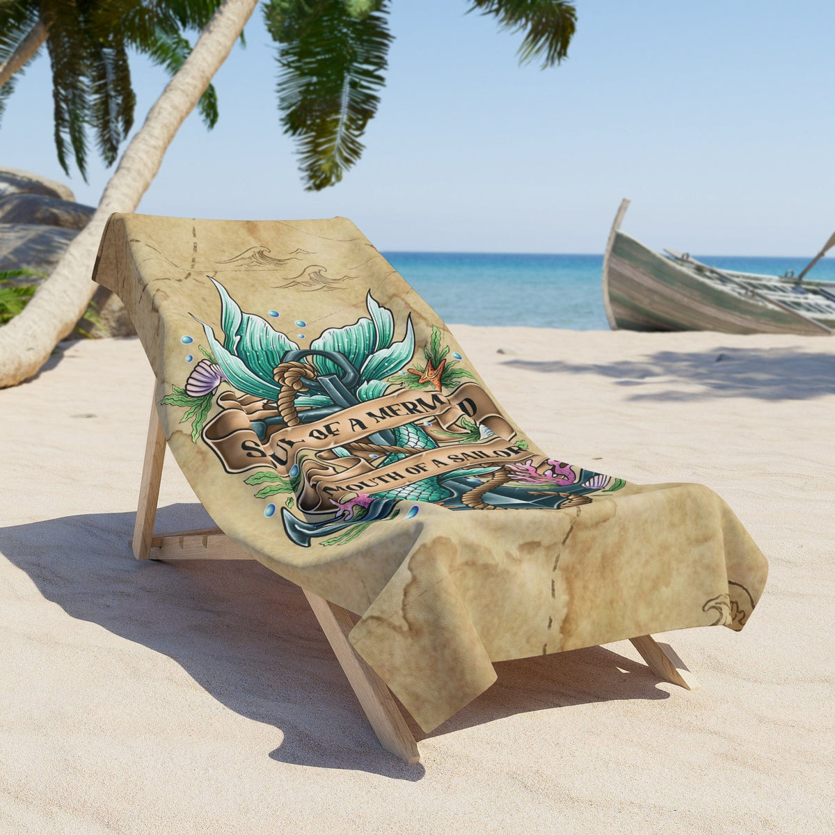 Printify Soul of a Mermaid, Mouth of a Sailor Beach Towel 36" × 72" 37738343827795531547