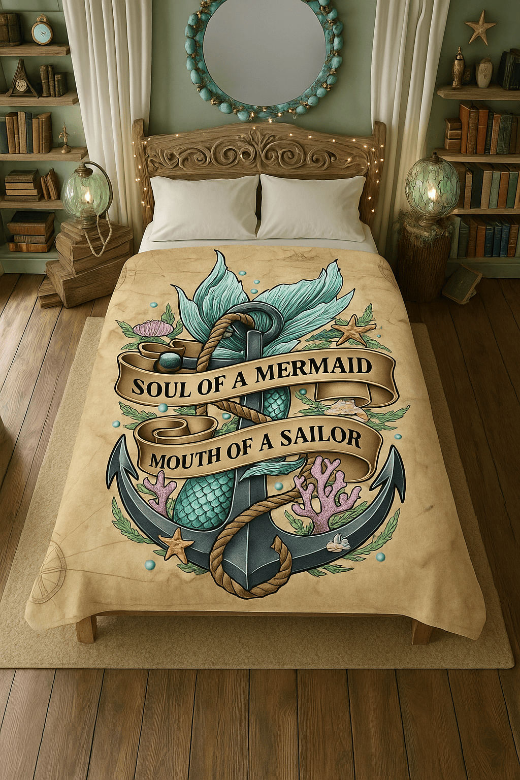 Printify Soul of a Mermaid, Mouth of a Sailor Plush Blanket