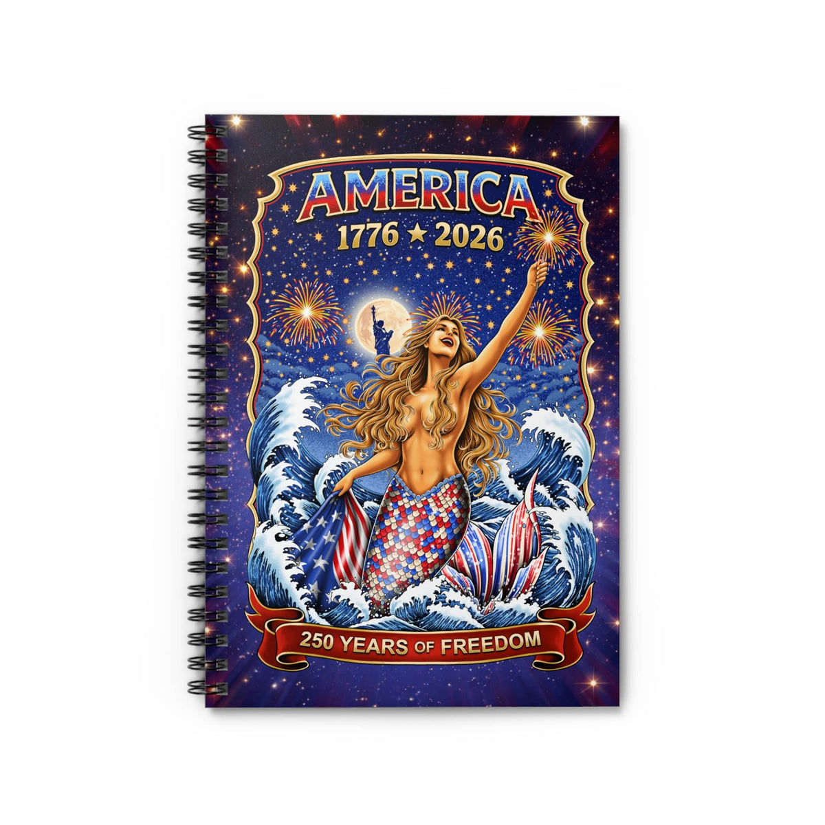 Printify Star Spangled Mermaid 250 Years Spiral Notebook One Size 58465498005837291032