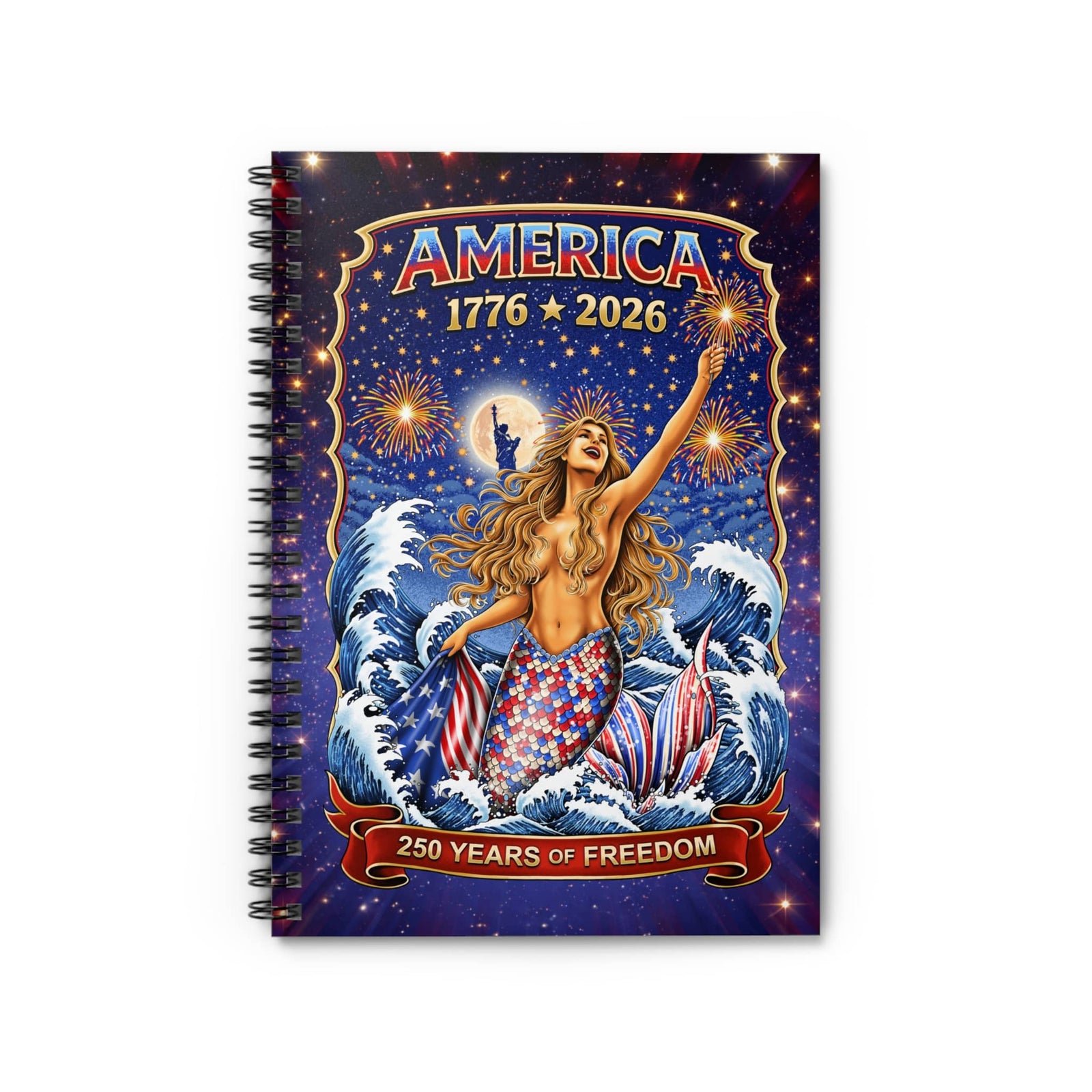 Printify Star Spangled Mermaid 250 Years Spiral Notebook One Size 58465498005837291032